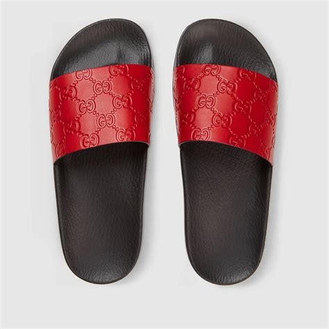 gucci slides red women|Gucci slides with buckle.